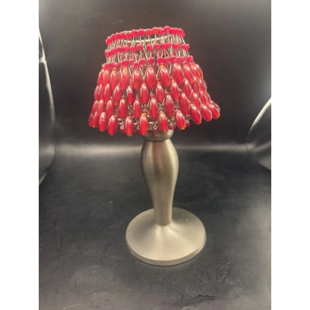 Vtg Pottery Barn Candle Holder Merlot Red Crimson Beaded Shade Fairy Light Lamp